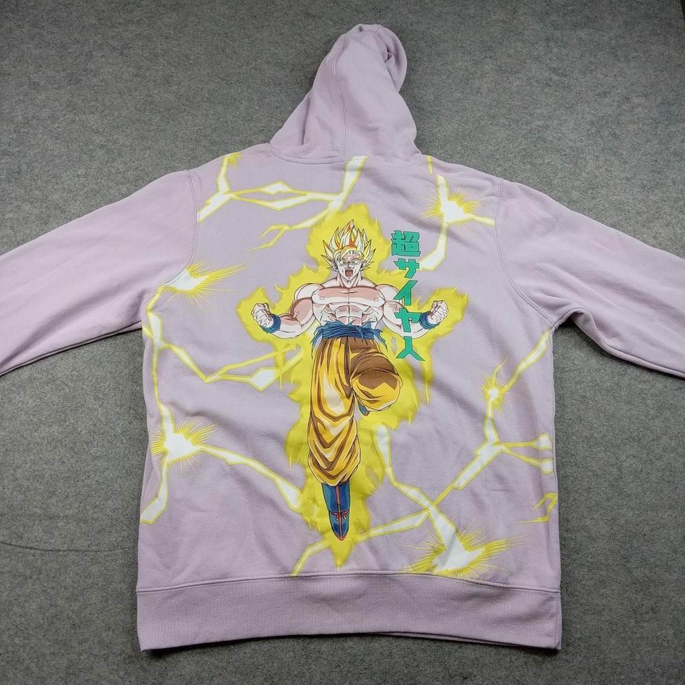 Dragon Ball Z Hoodie Mens Large Purple Super Saiyan Goku‎ Fleece Sweatshirt